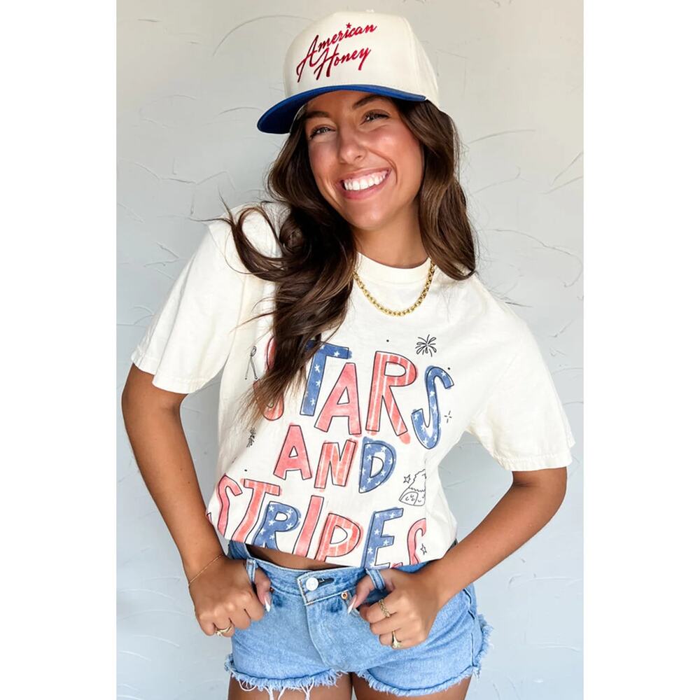 White STARS AND STRIPES Crew Neck Patriotic Tee - Picture 2 of 5